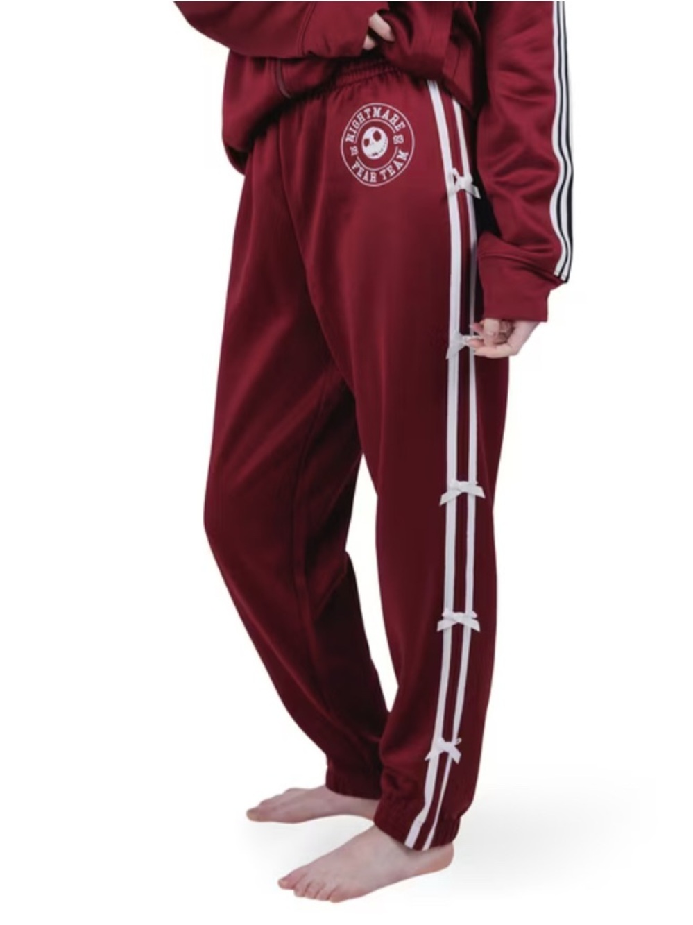 Disney Nightmare Before Christmas Maroon Track Joggers White Bow Pants XS Women